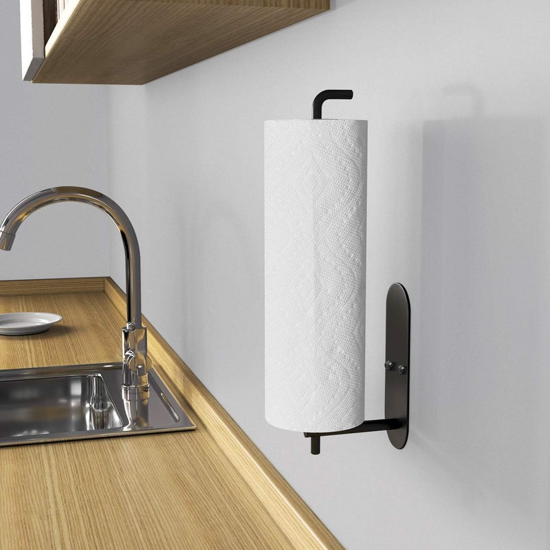 VAEHOLD Self Adhesive Paper Towel Holder Under Cabinet Mount, Wall Mounted Paper Towel Roll Holder for Kitchen, Bathroom, Wall - SUS304 Stainless Steel (Black) - Image 5